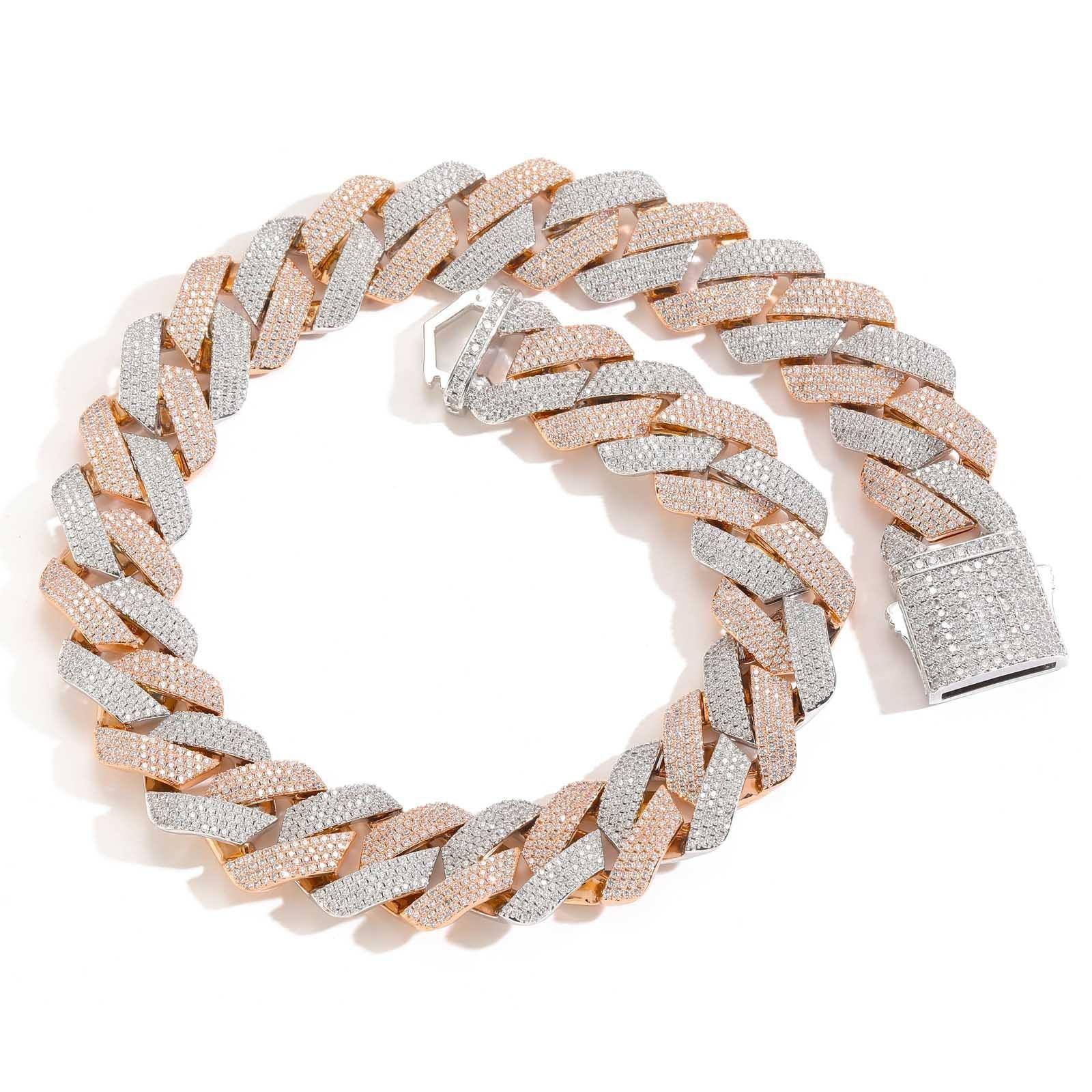 CARÁTIX 22mm Rhombus 4-Row Cuban Link Chain Necklace – Pink & White CZ Iced Out Hip Hop Bling Jewelry for Men | Custom Design - CaratixJewelry